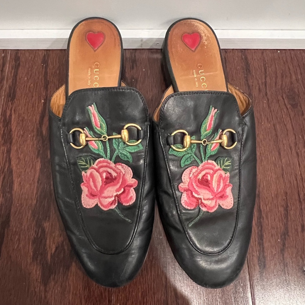 Gucci Black Mules with Floral